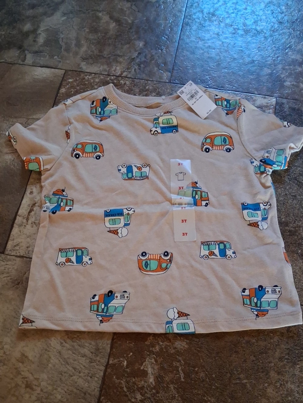 Old Navy 3T Camper & Ice Cream Truck Graphic Tee - Beige/Blue/Orange